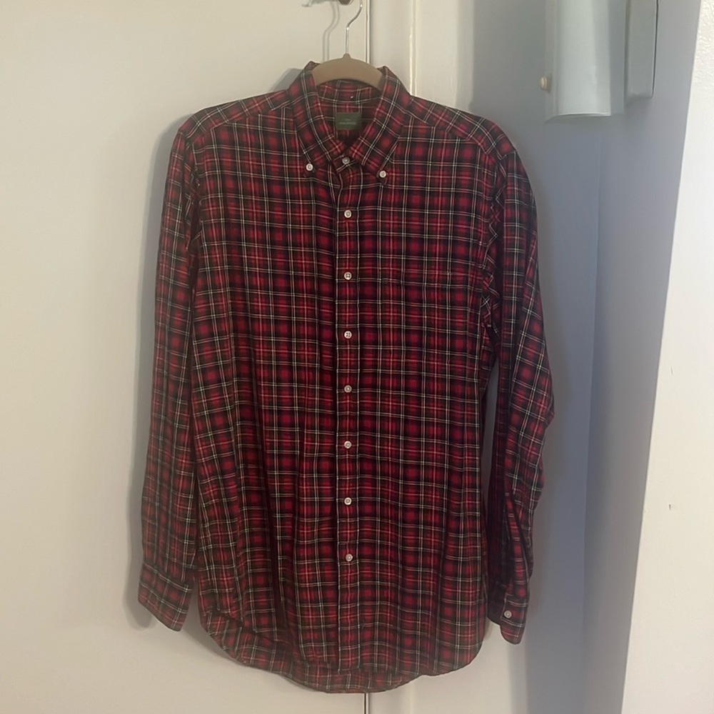 Sid Mashburn Red and Green Plaid Casual Button Down Shirt